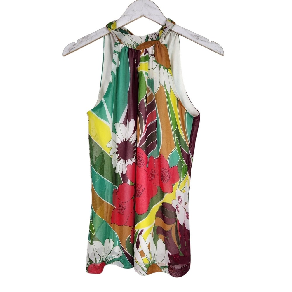 Y2K Vtg JONATHAN MARTIN Top Womens Small Floral Halter Tie Neck Chiffon Lined
